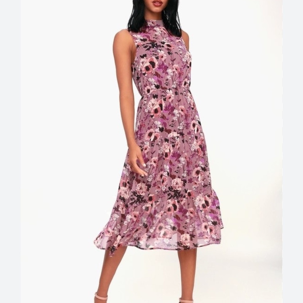 Lulus In My Dreams Mauve Floral Print Midi Dress XS
